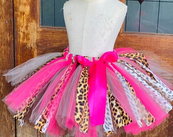 Hot Pink Brown Safari Tutu Skirt - Animal Print Tutu  - Jungle Tutu  - 1st Birthday Tutu- Newborn Tutu, Photo Prop, Tutus for Children