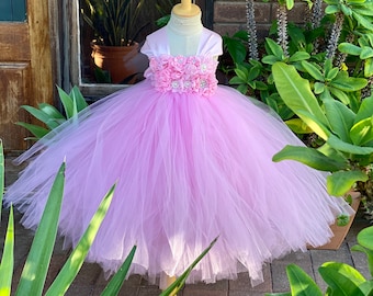 Roze tutu-jurk bloemenmeisje: tule prinsesjurk