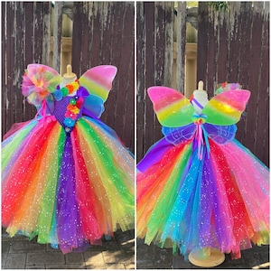 Rainbow Glitter Tulle Tutu Dress: Costume Set with Wings & Headband