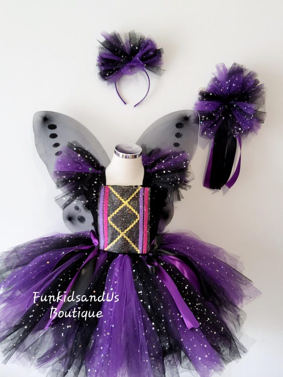 Enchanting Purple & Black Fairy - Butterfly Tutu Costume Set -girls Sparkle  Dress With Wings and Accessories - Black Fairy Costume for Girl - Etsy