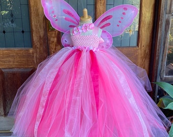Pink Hot Pink Fairy Tutu Dress with Wings - Fairy Dress - Garden Fairy  Costume - Fairy Dress Birthday Costume - Fairy tutu