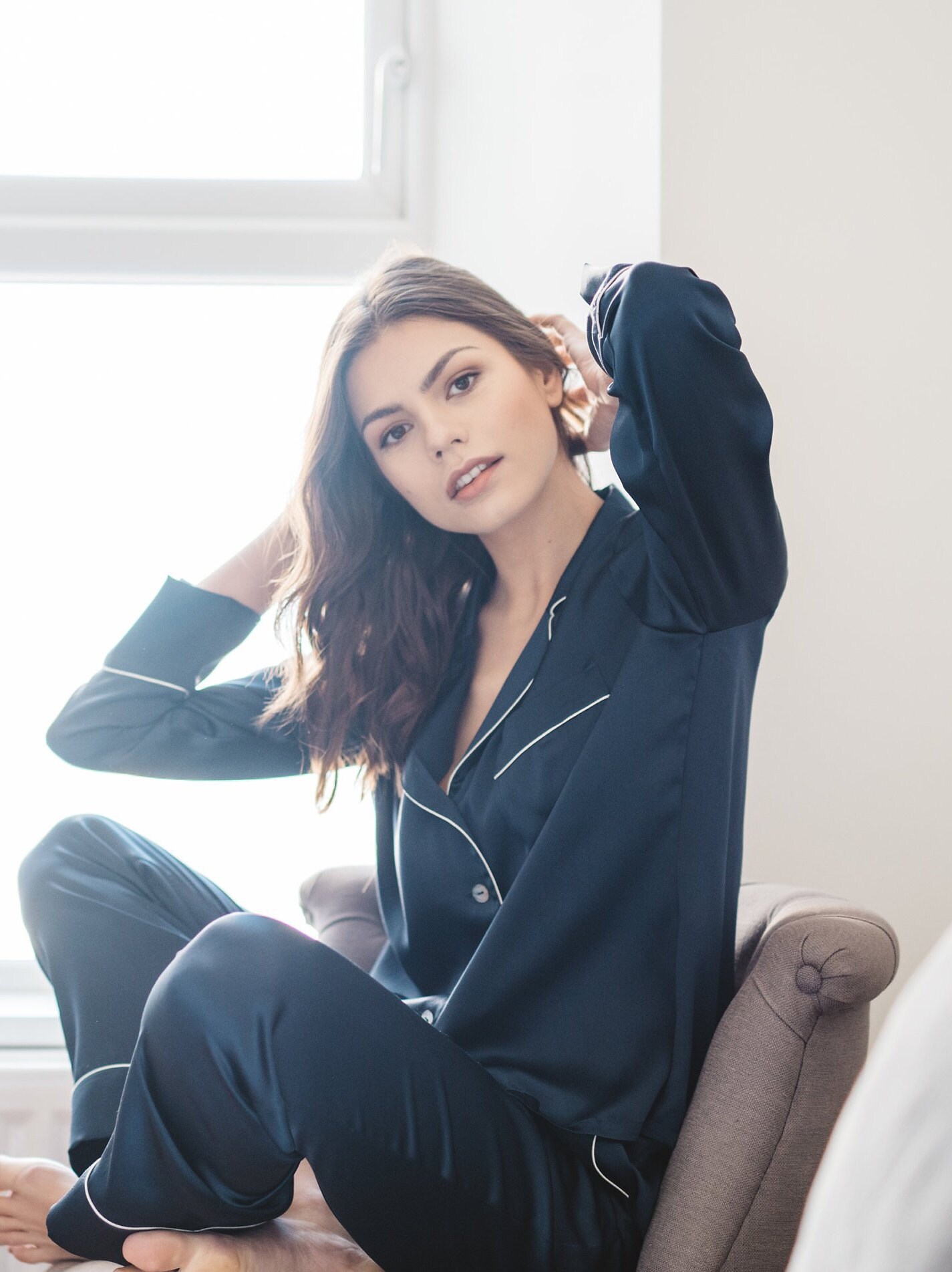 schoner Snor Lastig Women's Pure Silk Long Pyjama Set 100% Silk Navy Blue - Etsy