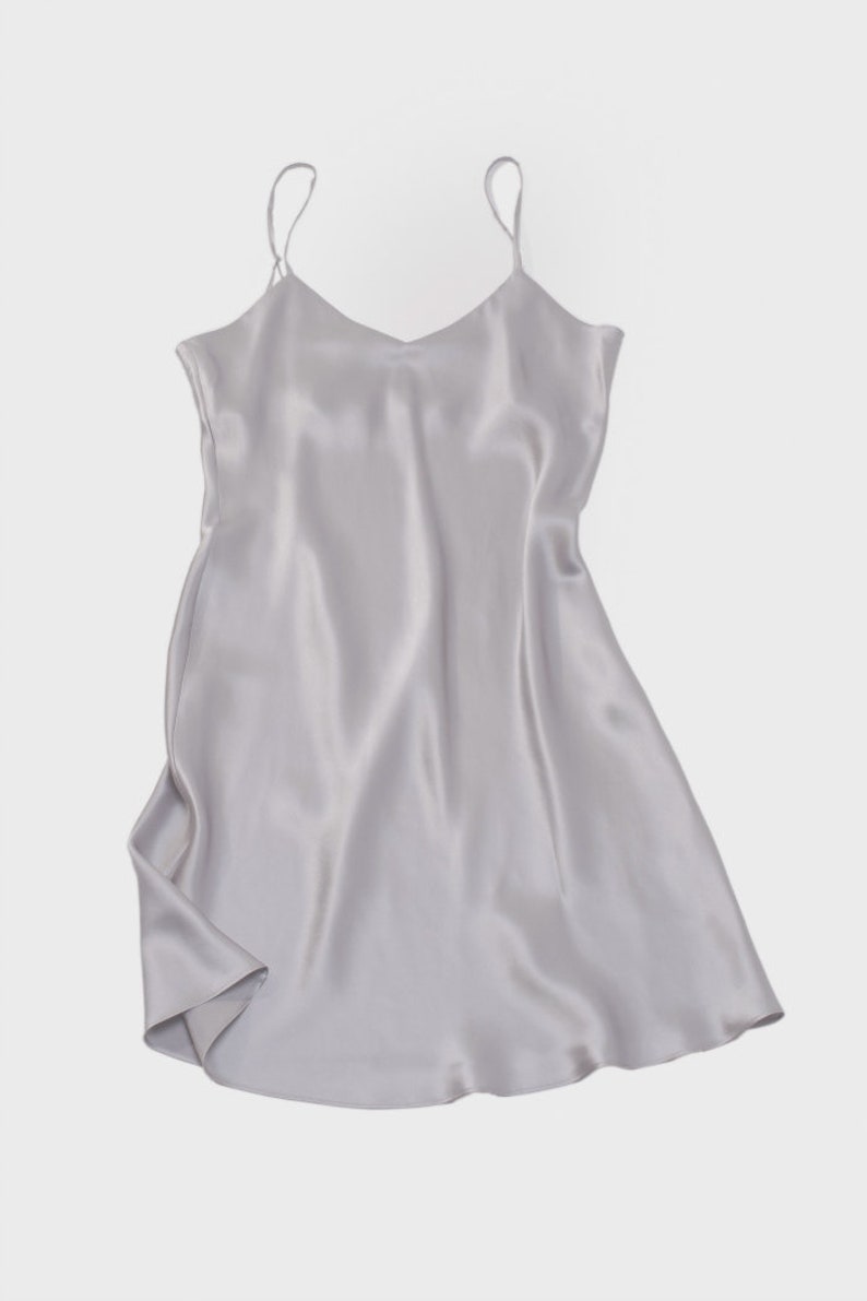 grey silk slip dress