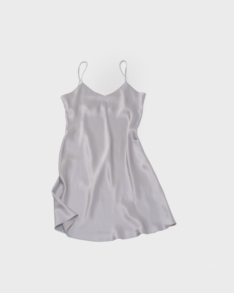 gray silk slip dress