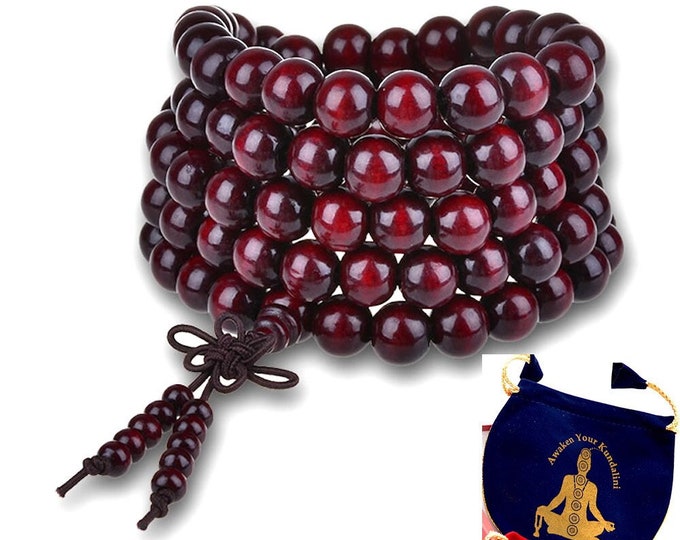 Rosewood mala beads necklace 108 buddhist prayer beads Red Sandalwood japa mala - Energized - w/Velvet Pouch