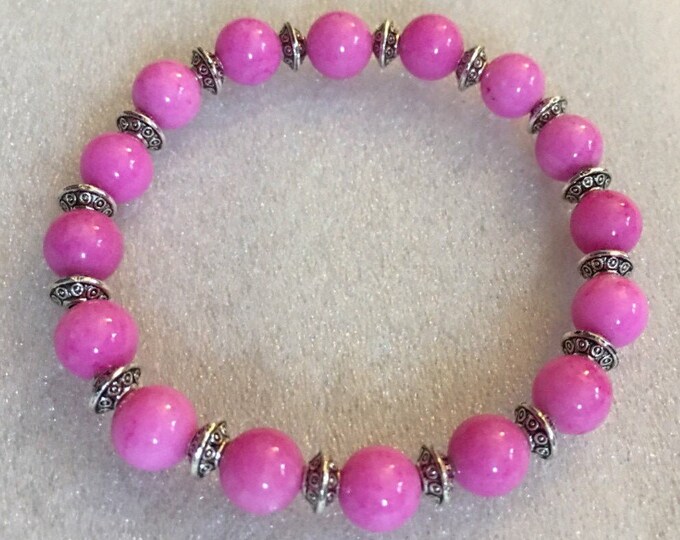 Magenta Jade, Electric pink Wrist Mala, 8 mm Wrist Bracelet, Beads Healing Bracelet - for emotional balance and stability, love,heart chakra