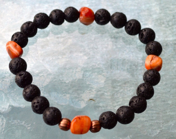 8mm Black Basalt Lava Stone Fire Agate Wrist Mala Beads Bracelet - Grounding, Fertility, Calming, Energizing, Stability, Increase Libido,