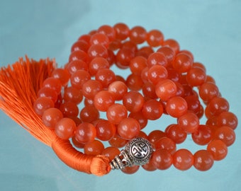 8mm Orange Cat's eye Glass Beads Mala Necklace 108 Prayer BeadsChristmas