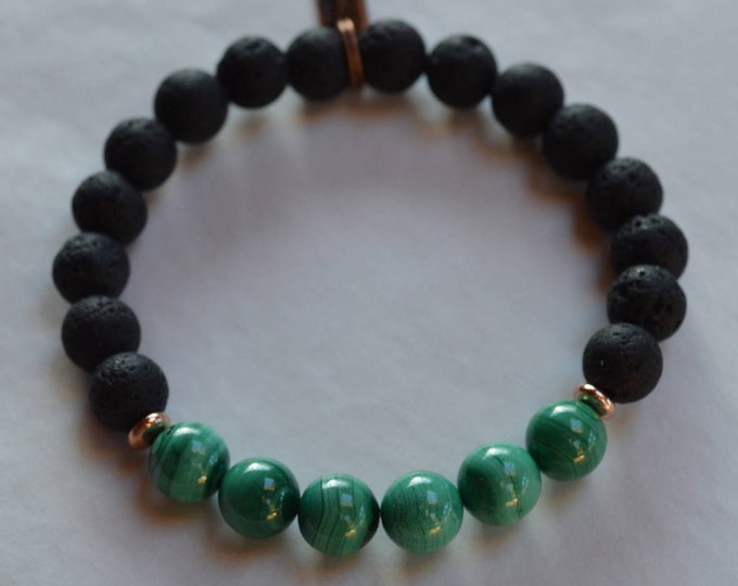 Basalt Lava Stone Malachite Wrist Mala Bead Bracelet Protection Bracelet Grounding Bracelet Lava Beaded Bracelet Empath Protection Intention