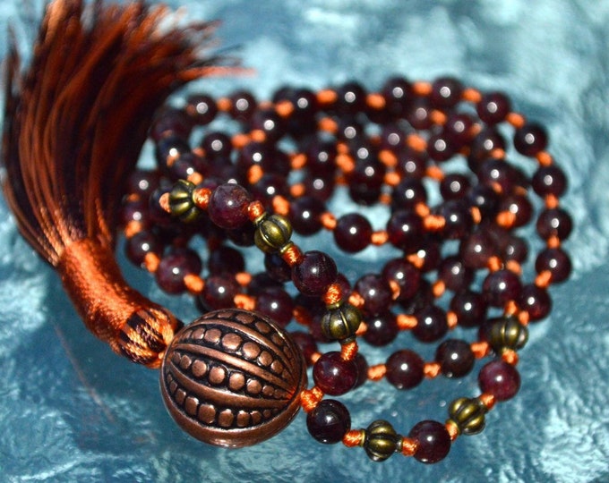 Root Chakra Necklace, Healing Garnet Mala Beads