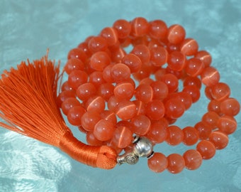 Cat's Eye Necklace, Red Cat's Eye 8mm Beads Mala