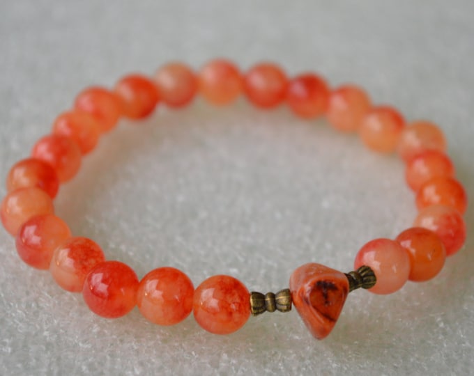 8mm Natural Red Fire Agate Mala Bead Bracelet Improves Sexual Activity, Root Chakra, Vitality, Overcoming Addictions, Reduces Hot Flashes