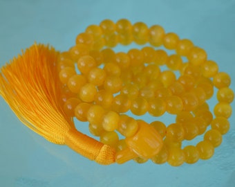 8mm Yellow Cat's eye Glass Beads Mala Necklace 108 Prayer Beads -Christmas