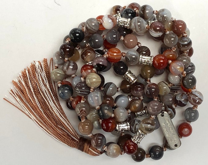 QUIT SMOKING Detoxifying Natural Crystals and Stones Gift Healing Self Help 108 Mala Beads Addictions Botswana Agate Necklace Mental Health