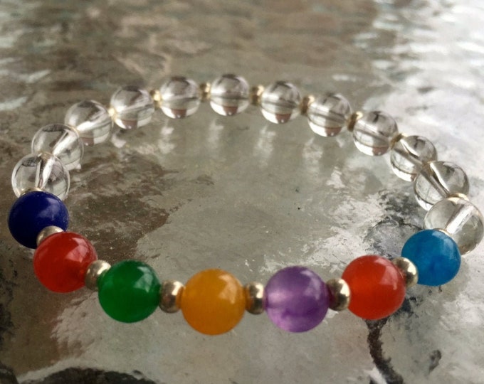 7 Chakra Bracelet, Chakra Jewelry, Raw Crystal Bracelet, Raw Chakra Stones, Seven Chakras, 7 Chakras Colorful Bracelet, Rainbow Bracelet