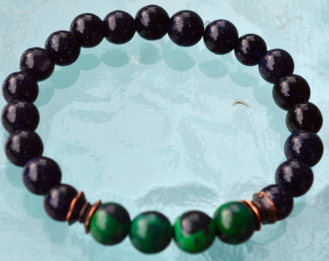 Rare Green Lapis Lazuli Jade Handmade Mala Beads Bracelet - Increase Wisdom, Compassion and psychic vision Cures Depression Insomnia