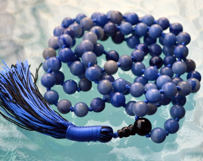 108 Blue Aventurine Mala Necklace, Mala Beads, Yoga Gift, 108 Mala Beads, Japa Mala, Yoga Jewelry, Yoga Gift, Mala Prayer BeadsChristmas