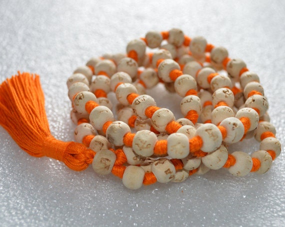 8mm Tulsi Holy Basil Hare Rama Krishna Hand Knotted Mala Beads Necklace Energized Karma Nirvana Meditation 108+1 Beads For Awakening Chakra