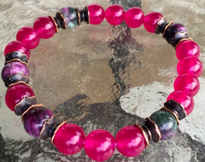 Cyber Monday Sale Magenta Rainbow Jade, Wrist Mala, Wrist Bracelet, Prayer Beads, 8 mm, Healing BraceletChristmas