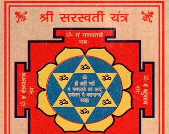 Blessed & Energized Saraswati Yantra Goddess of Knowledge Powerful Yantra 3.25"x 3.25" Ashtadhatu Sri Yantra Lakshmi Kali HanumanChristmas