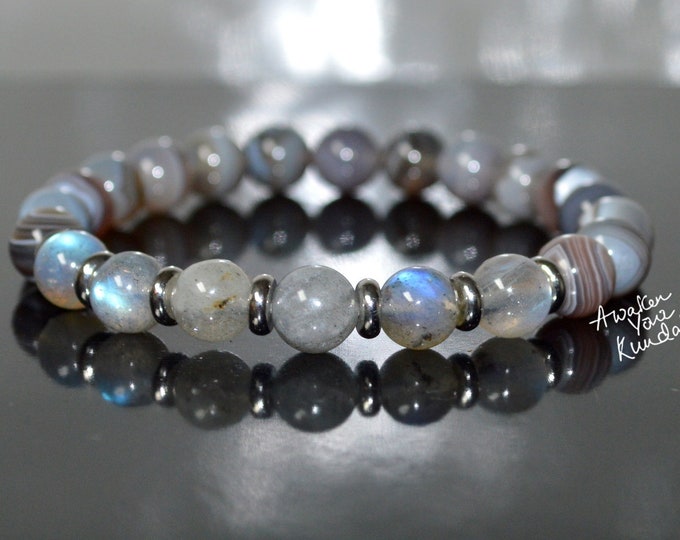 8mm/10mm Botswana Agate Labradorite Bracelet, Healing Crystal Bracelet and Stones, Bracelets for Women, Mothers Day Gift, Gift for Her