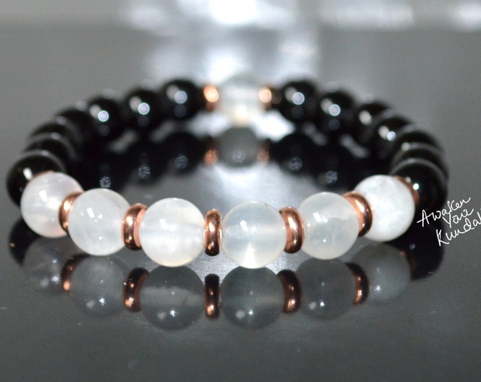 Black Tourmaline Bracelet Selenite. Minimalistic. Empaths. Protection. Disperse Negative Energy. Unisex Bracelets.Christmas