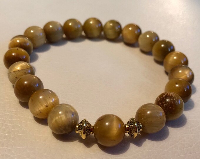 Rare Tiger Eye Bracelet, Golden Yellow Tiger's Eye Beads