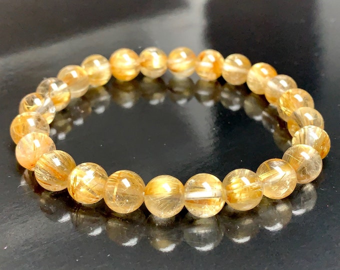 AAAAA Golden Rutilated Quartz Bracelet Spiritual Guidance Clarity Manifestation Psychic Ability gifts for dad boyfriend husband grandpa men