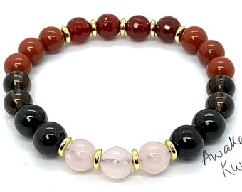 Red Jasper Garnet Smokey Quartz Rose Carnelian Mala beads Bracelet Crystals for Sex & Intimacy, Stability, Physical need, Aids Sexual life