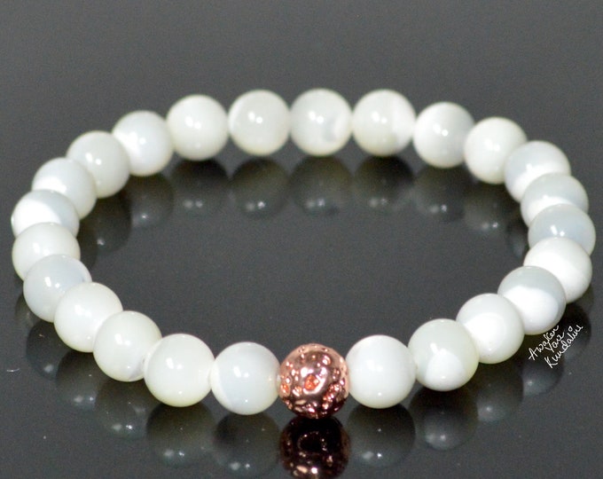 Genuine White Mother of Pearl Bracelet Wedding Rose Gold Jewelry Gemstone beaded bracelet Gemstone JewelleryChristmas