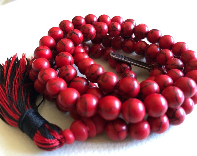 Red Howlite mala necklace Black Onyx mala beads gemstone mala 108 beads Hindu mala Tibetan necklace Meditation gifts Mantra mala Prayer bead