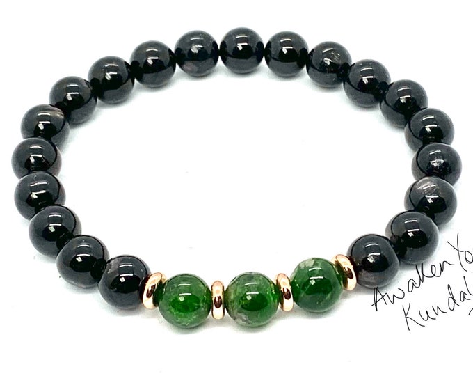 Diopside Stretch Bracelet || Apache Tear Bracelet For  || Crystal Healing Bracelet