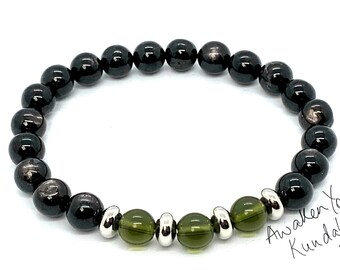 AAA Mens bracelet, apache tear obsidian, moldavite bracelet, stones for healers, protection stone, protection bracelet, obsidian jewellery