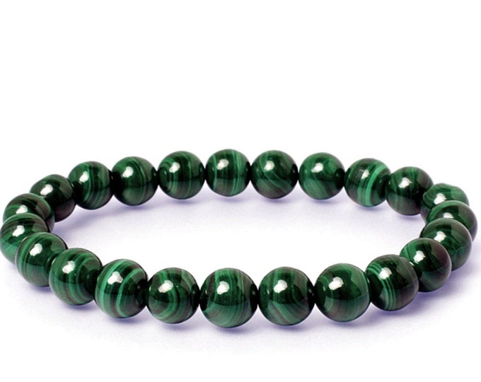 malachite bracelet crystal healing stacking stretch gemstone jewellery for men or women - AAA Quality