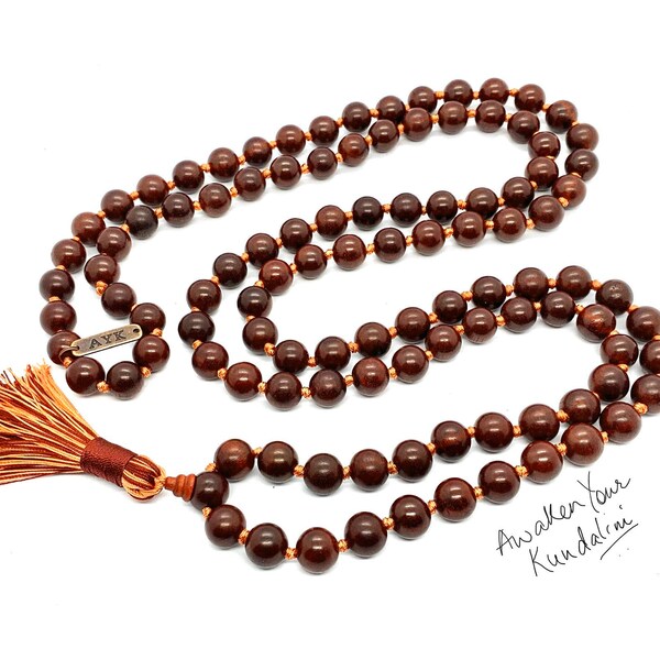 54+1 Rosewood Mala Beads Necklace, Genuine 12 mm Rosewood Mala Rosary, Wooden Red Half Mala, Energized Rosewood Quarter Mala, Buddhist Mala