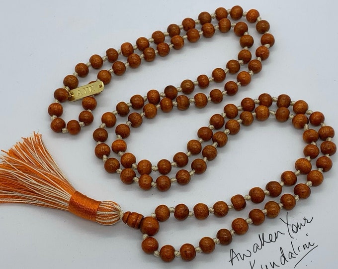 108 Tulsi Japa Mala Beads Holy Basil Knotted Mala Beads Necklace Vegan mala Organic Wooden Beaded Necklace Japa Mala Tulsi Beads Rosary