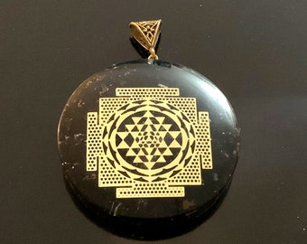 Elite Shungite Pendant, Orgonite, Copper, Gold, Shri Yantra, Shree Sri Yantra,  Organite, Orgone, Best Christmas Gifts for him for her dad