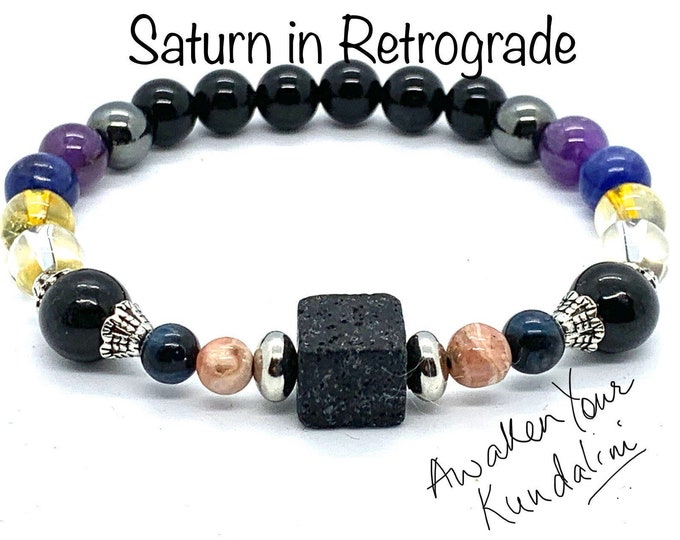 Saturn Bracelet, Retrograde Saturn Healing Crystal Bracelet