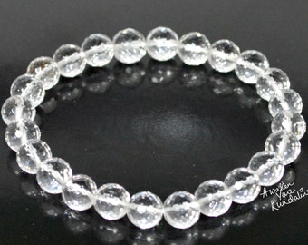 Seventh Chakra, Crown Chakra Mala, Diamond Cut Crystal Quartz Handmade Beads Bracelet Cosmic Connection, Enlightenment, Divine Peace Oneness