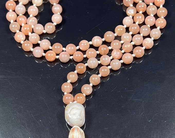 Sunstone Beaded Necklace, 7 Chakra Tassel Necklace, Meditation Spiritual Protection Necklace, Natural Stone 108 Prayer Beads Mala - Elegance