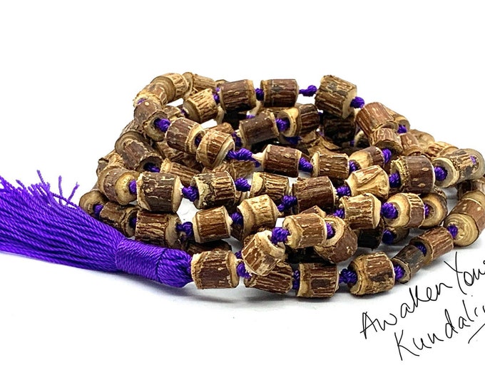 Natural Raw Tulsi Holy Basil Knotted Mala beads Necklace  || Tulsi Mala Bracelet  || Knotted Tulasi Mala in different colors Wood mala beads