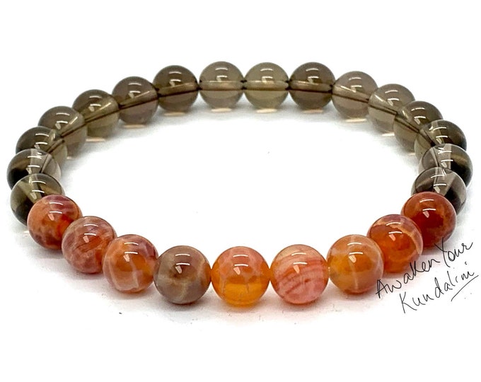 Smokey Quartz Stone Bracelet,Healing Meditation Natural Fire Agate Bracelet,Spiritual Protection Meditation Anxiety Stress Relief Bracelet