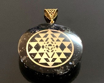 Elite Shungite Pendant, Orgonite, Copper, Gold, Shri Yantra, Shree Sri Yantra, Organite, Orgone, Best Christmas Gifts for him for her dad