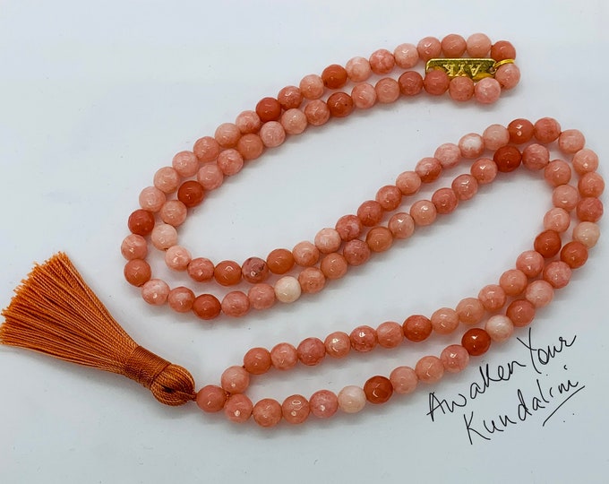 Orange Jade Agate Prayer Beads Hand Knotted Mala Beads Necklace - Heart Chakra, Nirvana, For Stress Relief, Spiritual PowerChristmas