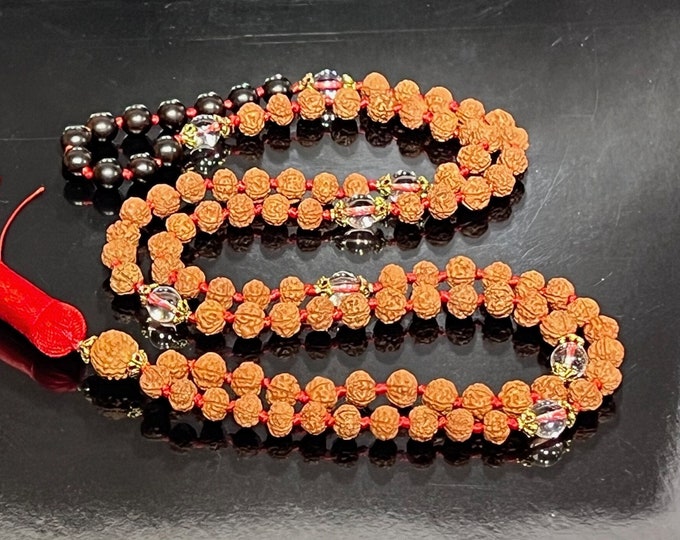 Rudraksha Kriya Mala, GenZ Beaded Necklace, Dainty Gemstone necklace, 108 Buddhist Prayer Beads, Mindful Jewelry