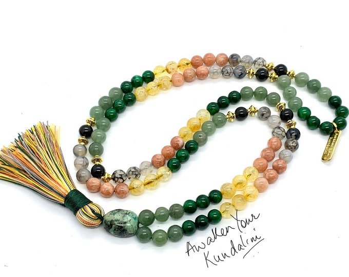 8 mm Energized Crystals of Luck, Good Luck crystal Mala Beads bracelet, Wealth Luck Citrine  Aventurine Chrysoprase Jade Sunstone Tourmilin