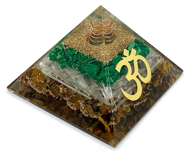 Orgone Pyramid Om Orgonite Pyramid for EMF Protection Holistic Symbol for meditation Healing Crystal Chakra Crystal for Home Office 3x3 Inch