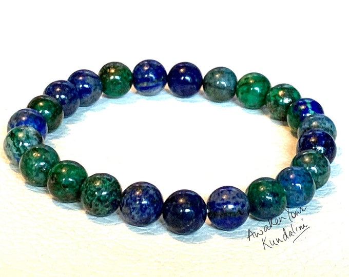 8mm Azurite Bracelet, Stretch Bracelet for Men, Elastic Bracelet for Women, Stress Bracelet, Layering Bracelet, Stacking Bracelet