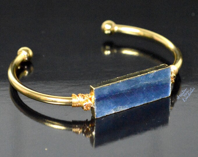 KYANITE Bangle Bracelet * Gold Plated 18k or Silver Plated * Gemstone * Gypsy * Hippie * Adjustable * Statement * Stacking *Christmas