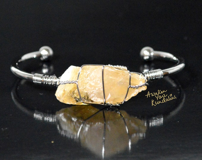 Raw Citrine Cuff Bracelet | gold bangle, rough stone, Citrine jewelry, raw gemstone jewelry, gift for him & her, chunky citrine bracelet